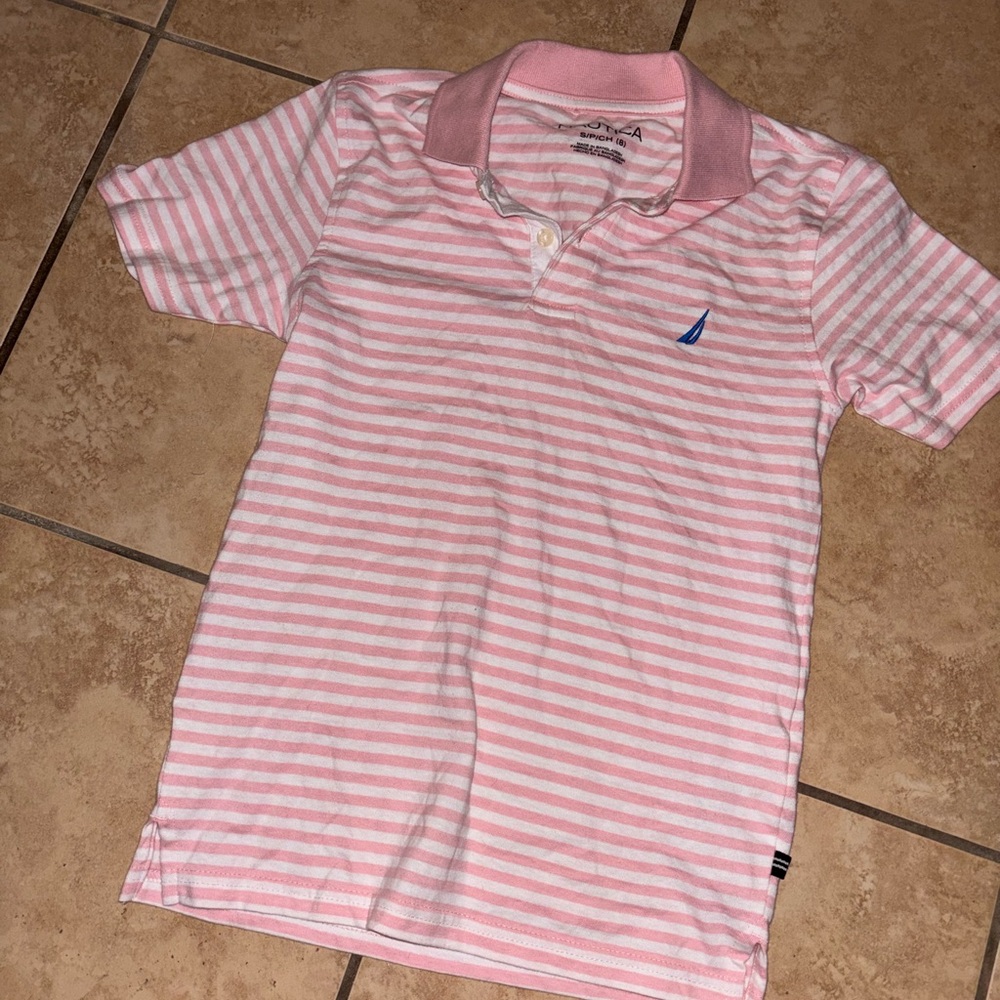 Nautica Kids Polo in Pink and White Stripes